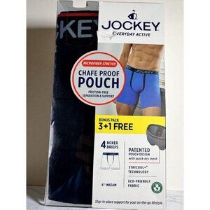 Jockey Chafe Proof Everyday Active 6" Boxer Briefs 4-Pack Stretch Black Small